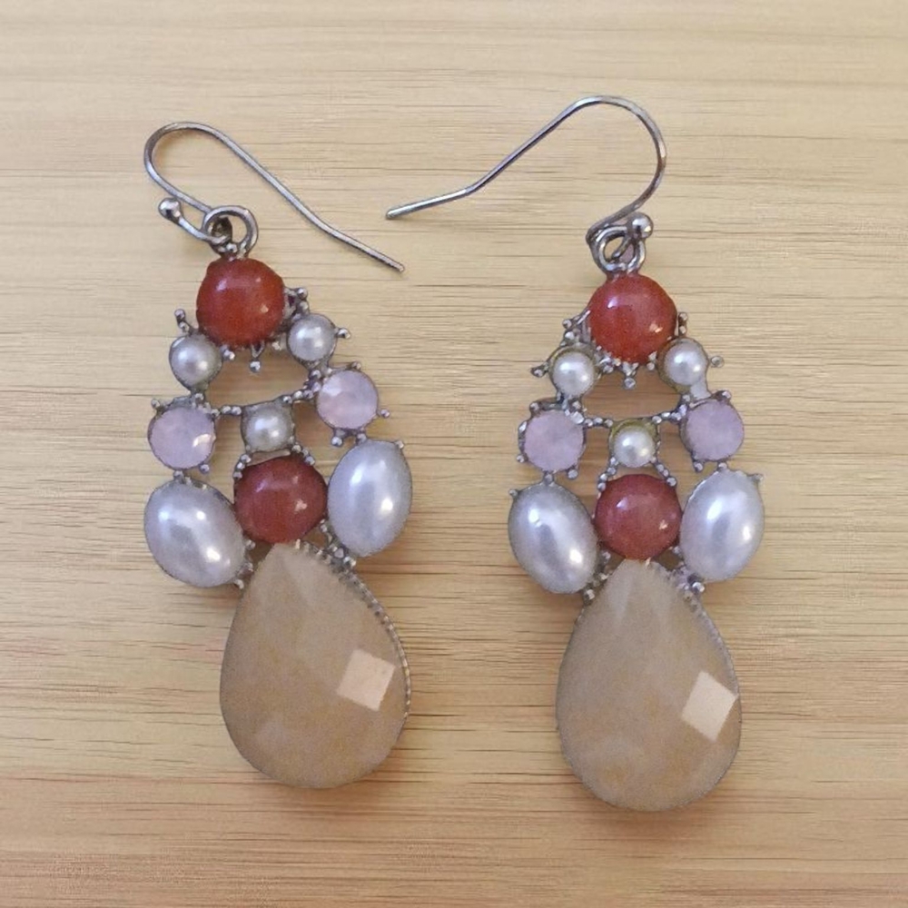 Chic Pearl and Stone Dangle Earrings